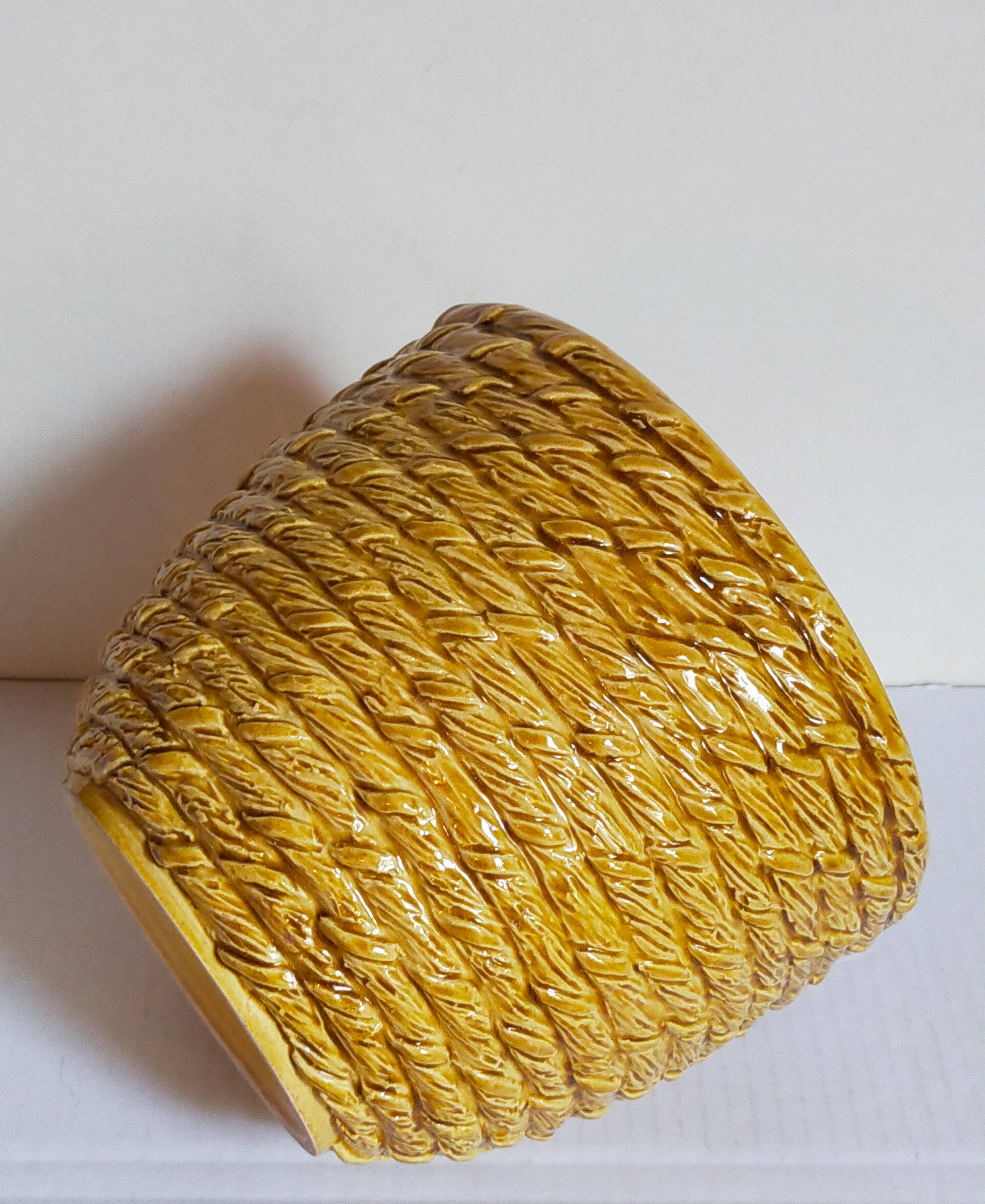 Vintage “rope” slip ceramic planter