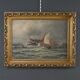 Painting "Entry to the Port in Rough Seas", oil on canvas, signed C. Demont – early 20th century