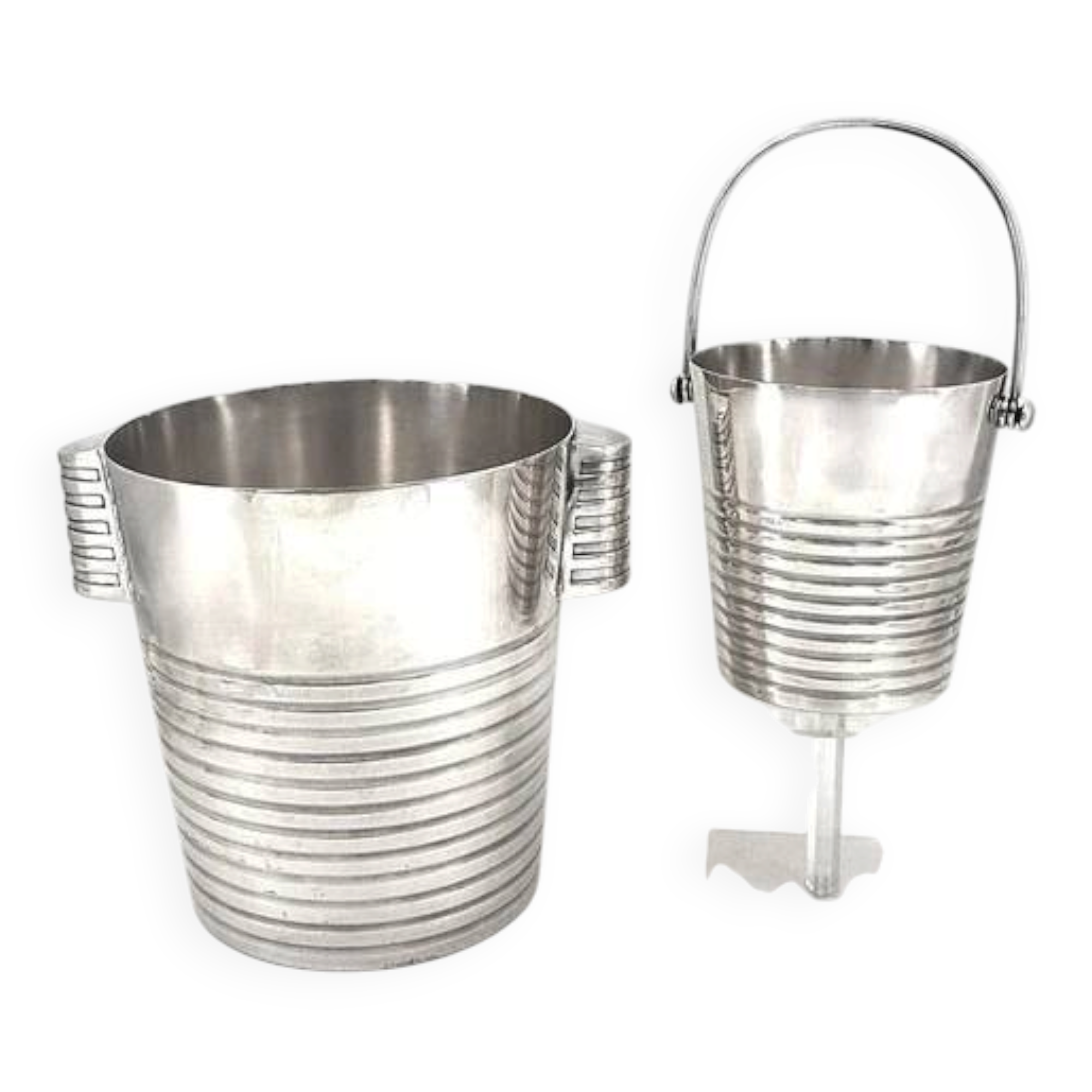 Champagne bucket and ice bucket, Luc Lanel for Christofle model Ondulation.