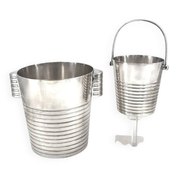 Champagne bucket and ice bucket, Luc Lanel for Christofle model Ondulation.