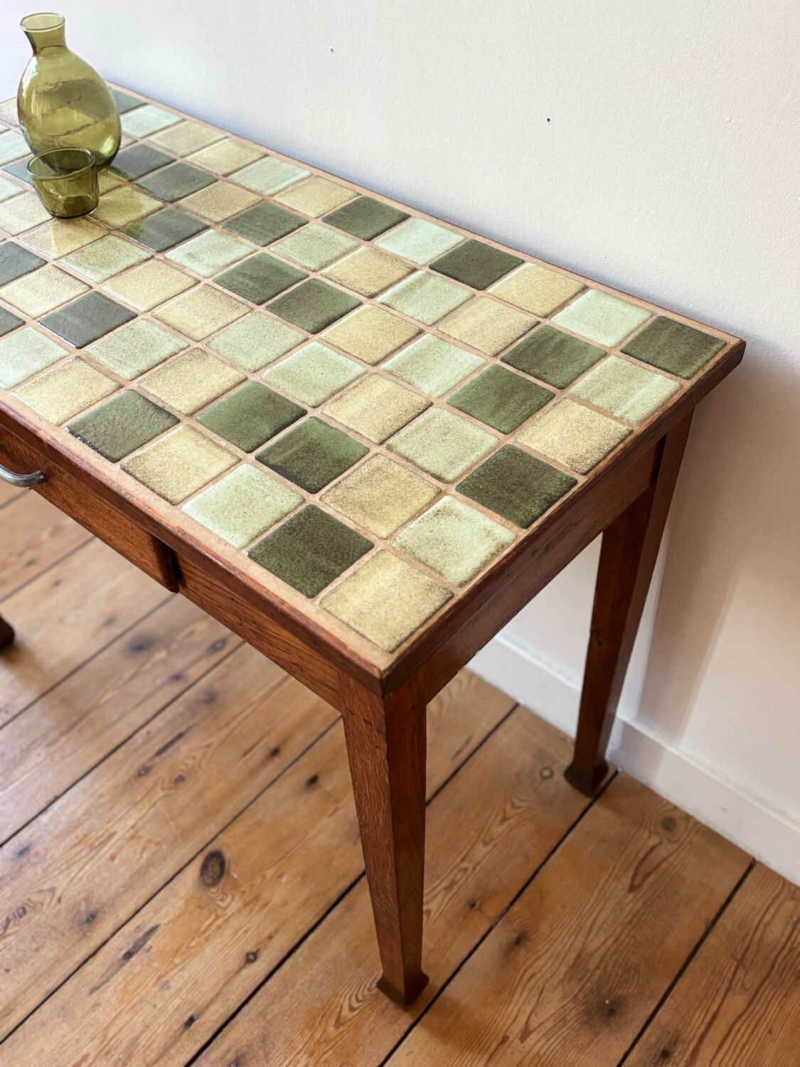 Vintage wood and ceramic table
