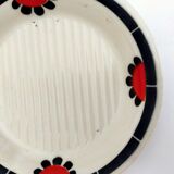 old vintage soap holder Art Deco earthenware wolf mill toledo color white, red and black