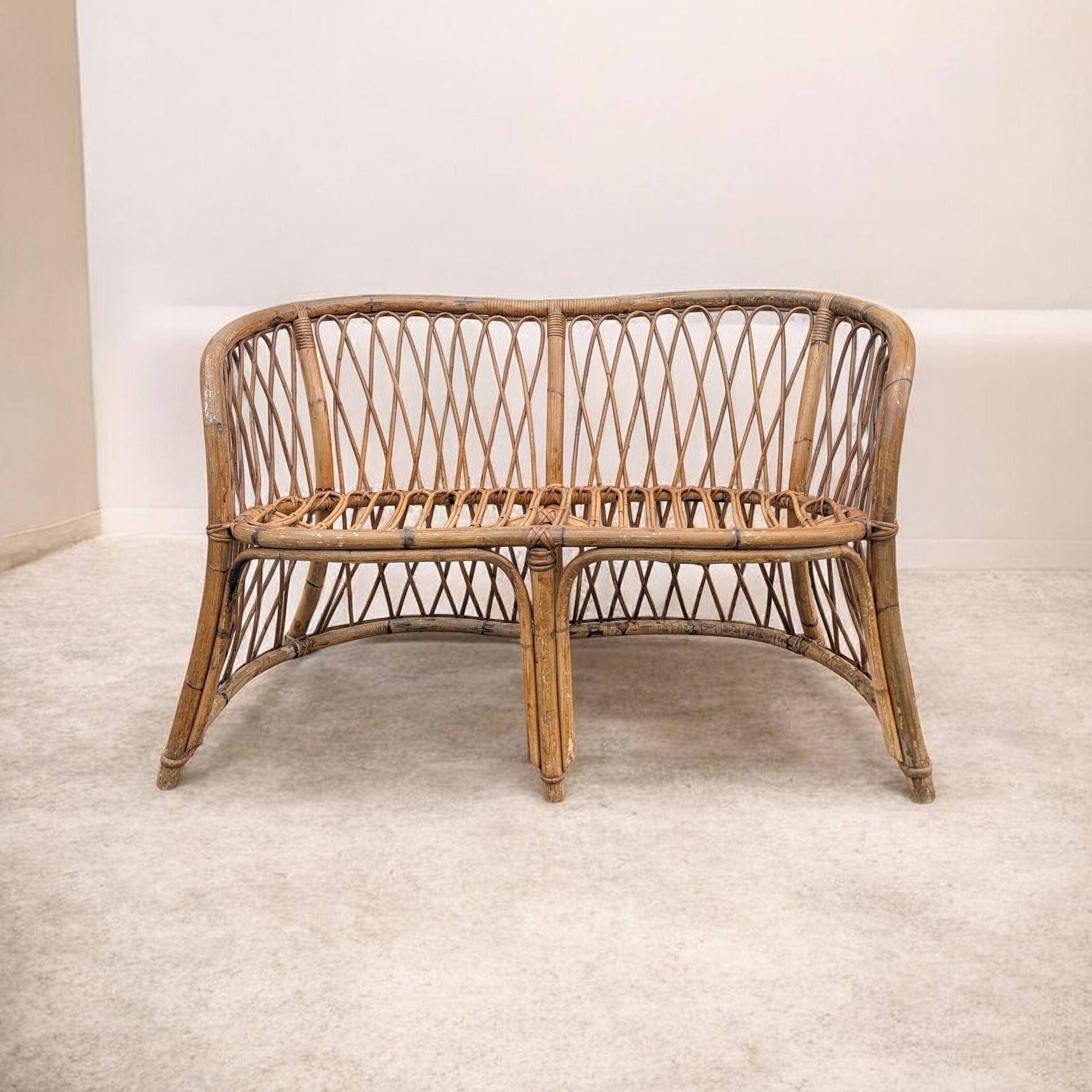 Banquette en rotin tressé vintage
