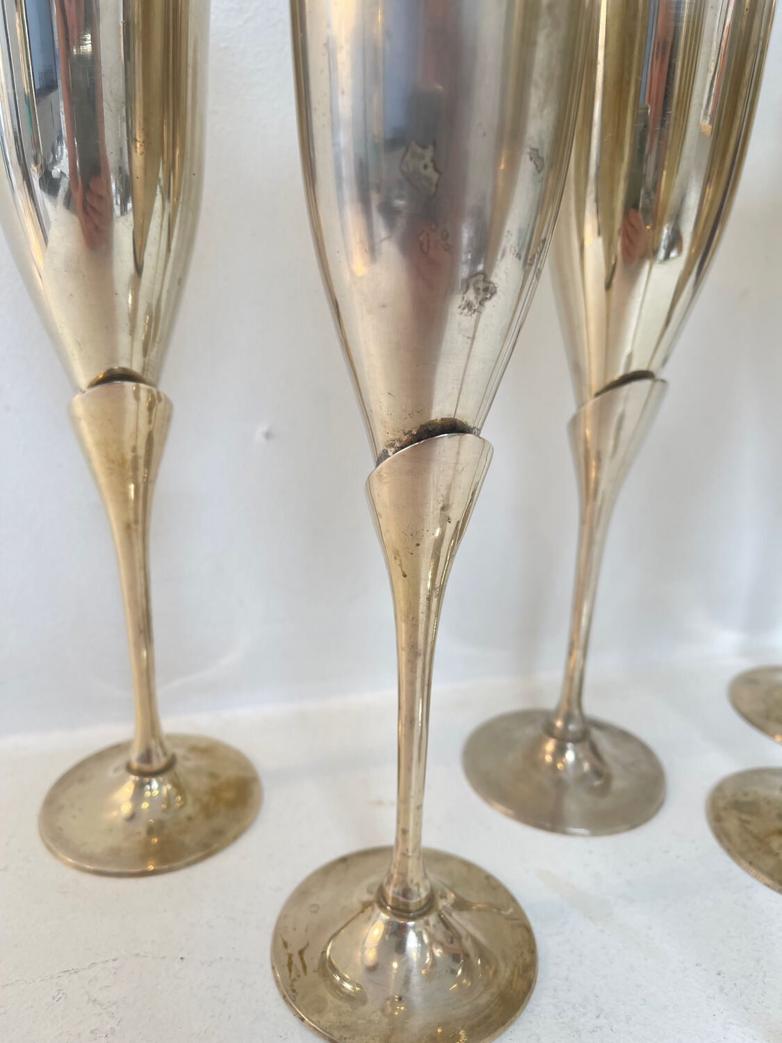 Set of 6 silver-plated champagne flutes – 1970s