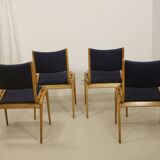 Set of 4 Scandinavian design curved wood chairs from the 60s.
