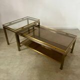 Coffee table in brass and smoked glass designed by Guy Lefèvre for the Jansen house, 1970s/80s