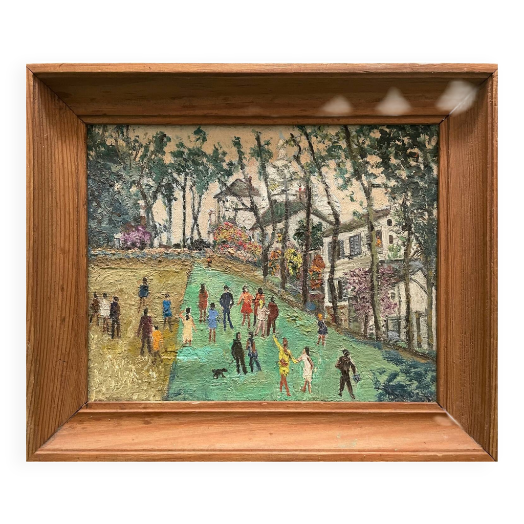 Tableau scène de genre, vie de village peinture naïve, art brut XXe ...