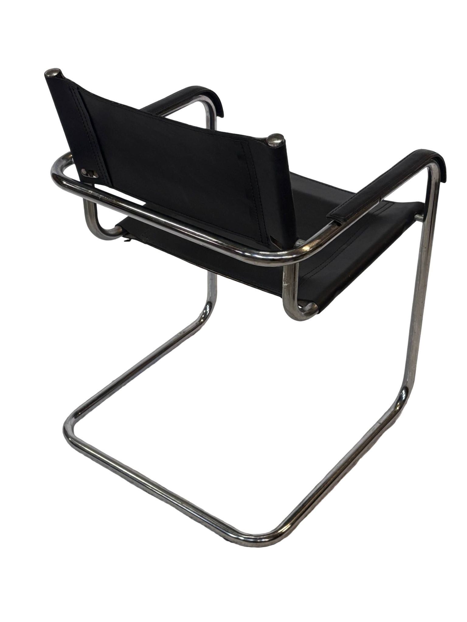 Set of 4 bauhaus cantilever chairs black leather and chrome design 80's