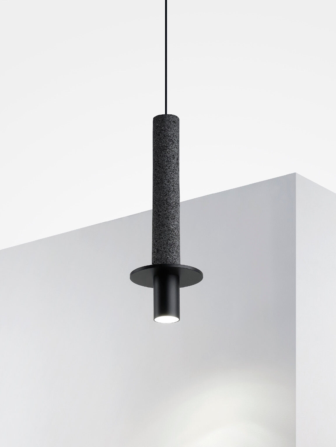 LAMPE SUSPENSION DAVID POMPA NOIR ROCHE VOLCANIQUE