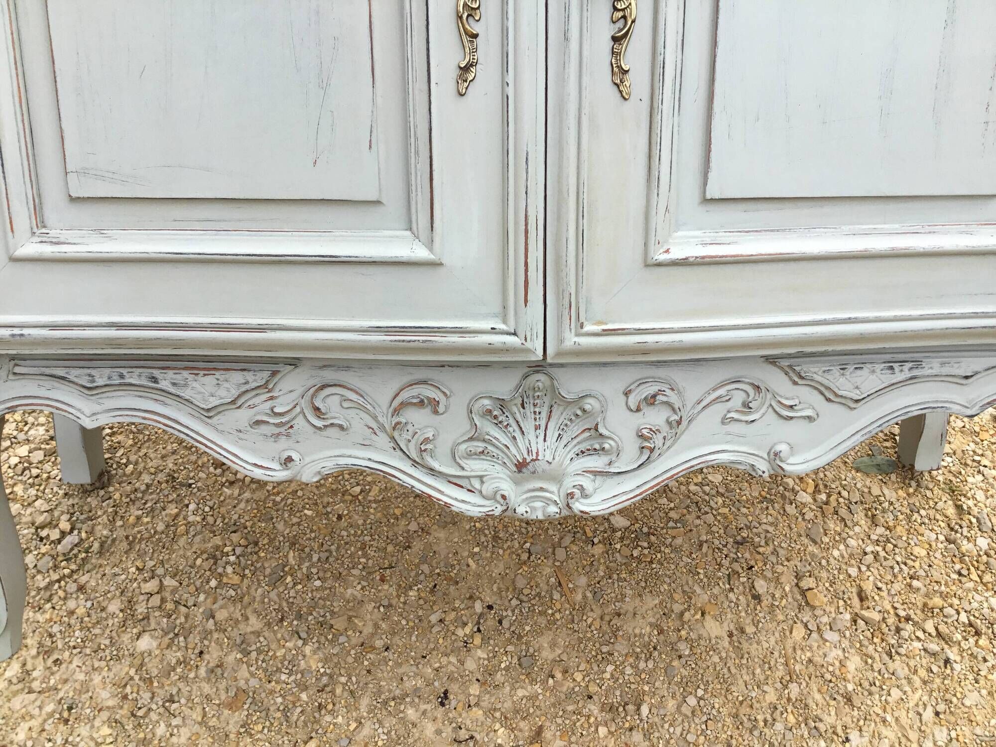 Louis XV style sideboard in cherry wood, revamped with Versailles parquet flooring