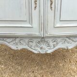 Louis XV style sideboard in cherry wood, revamped with Versailles parquet flooring