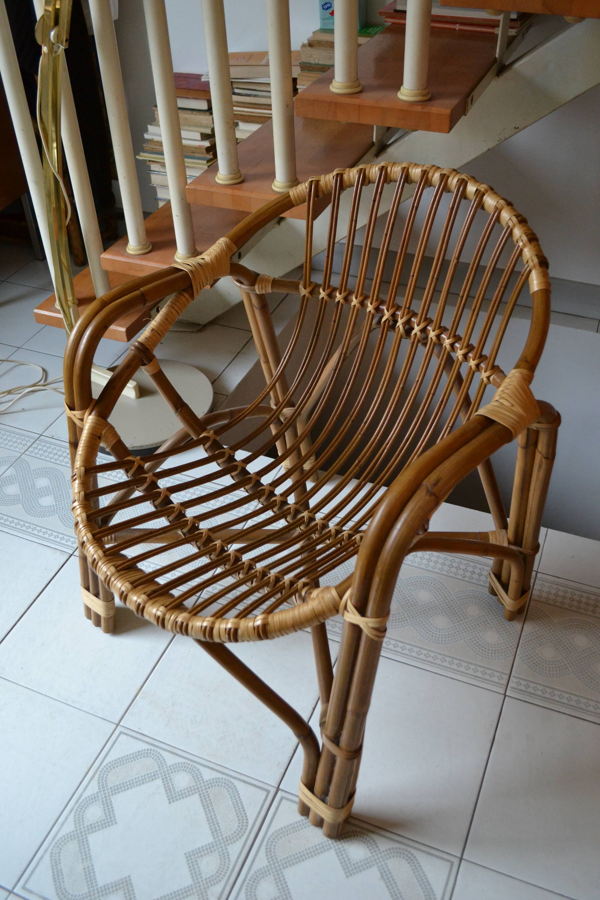 Rattan armchair vintage basket