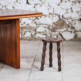 Tripod stool in turned wood in the style of Charles Dudouyt, 1950