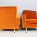 Pair of 1st edition easy chairs 25 BC by Florence Knoll in velvet, 1950s