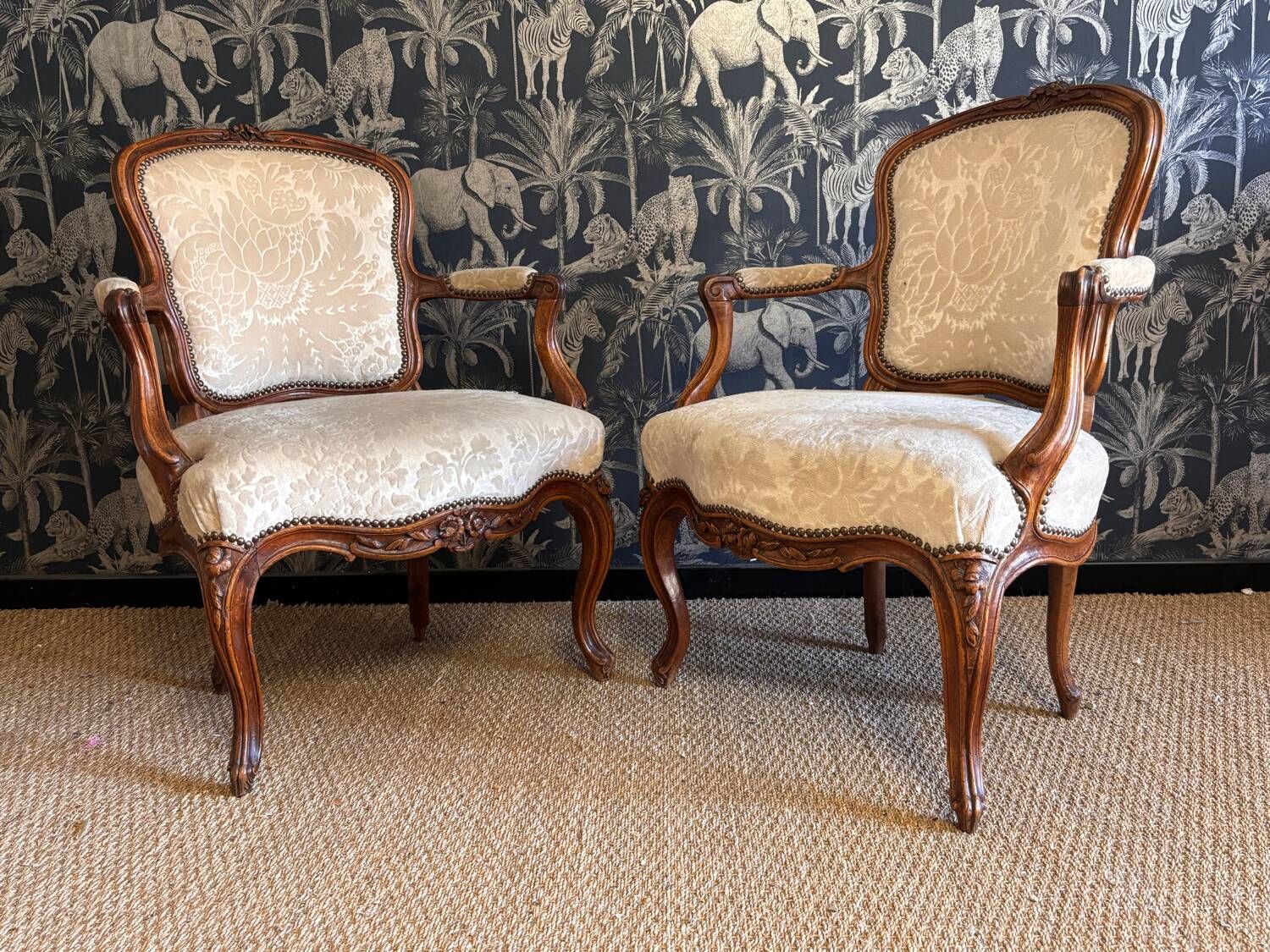 Pair of Louis XV armchairs stamped Nogaret in Lyon, 18th century