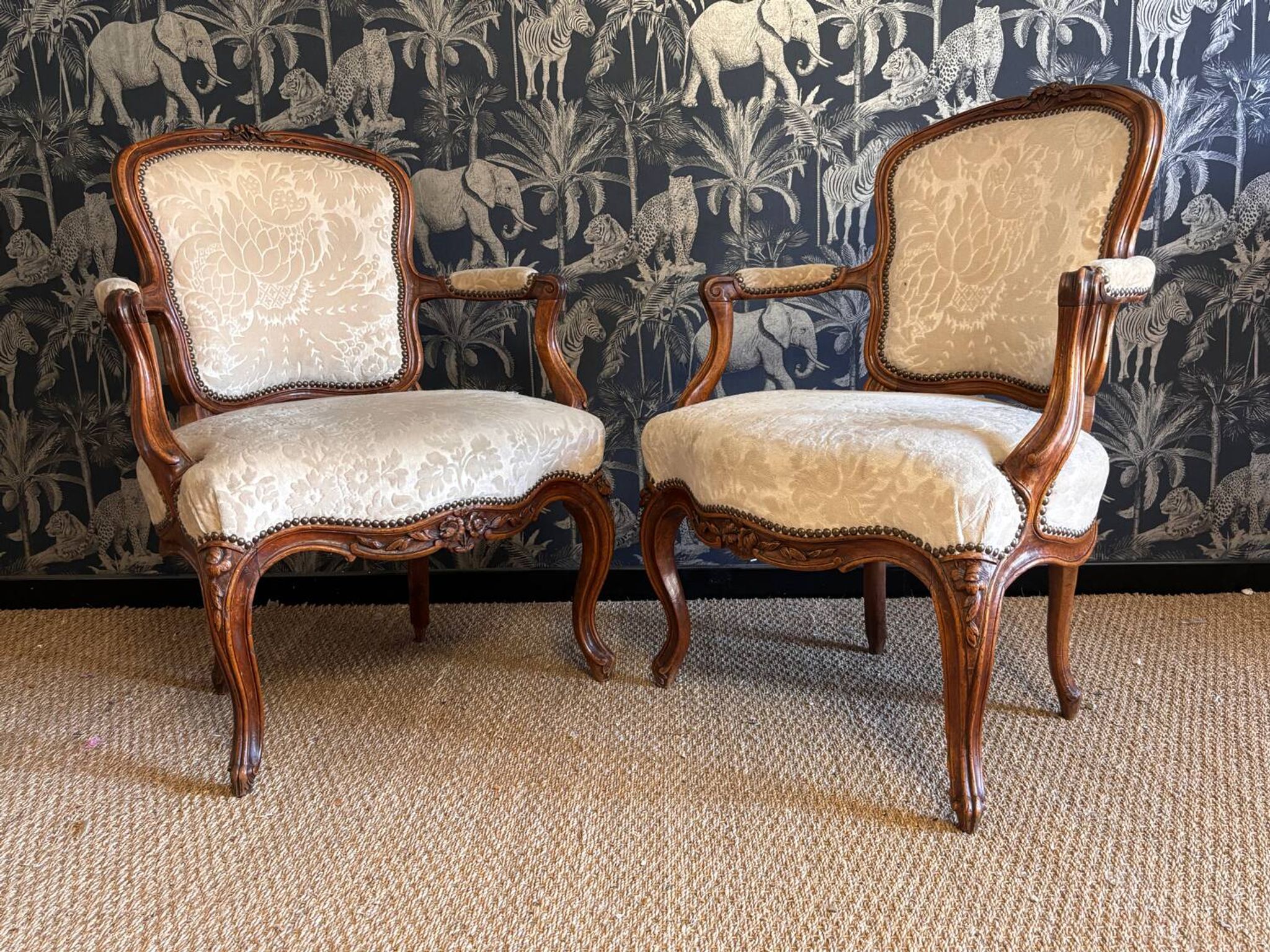 Pair of Louis XV armchairs stamped Nogaret in Lyon, 18th century