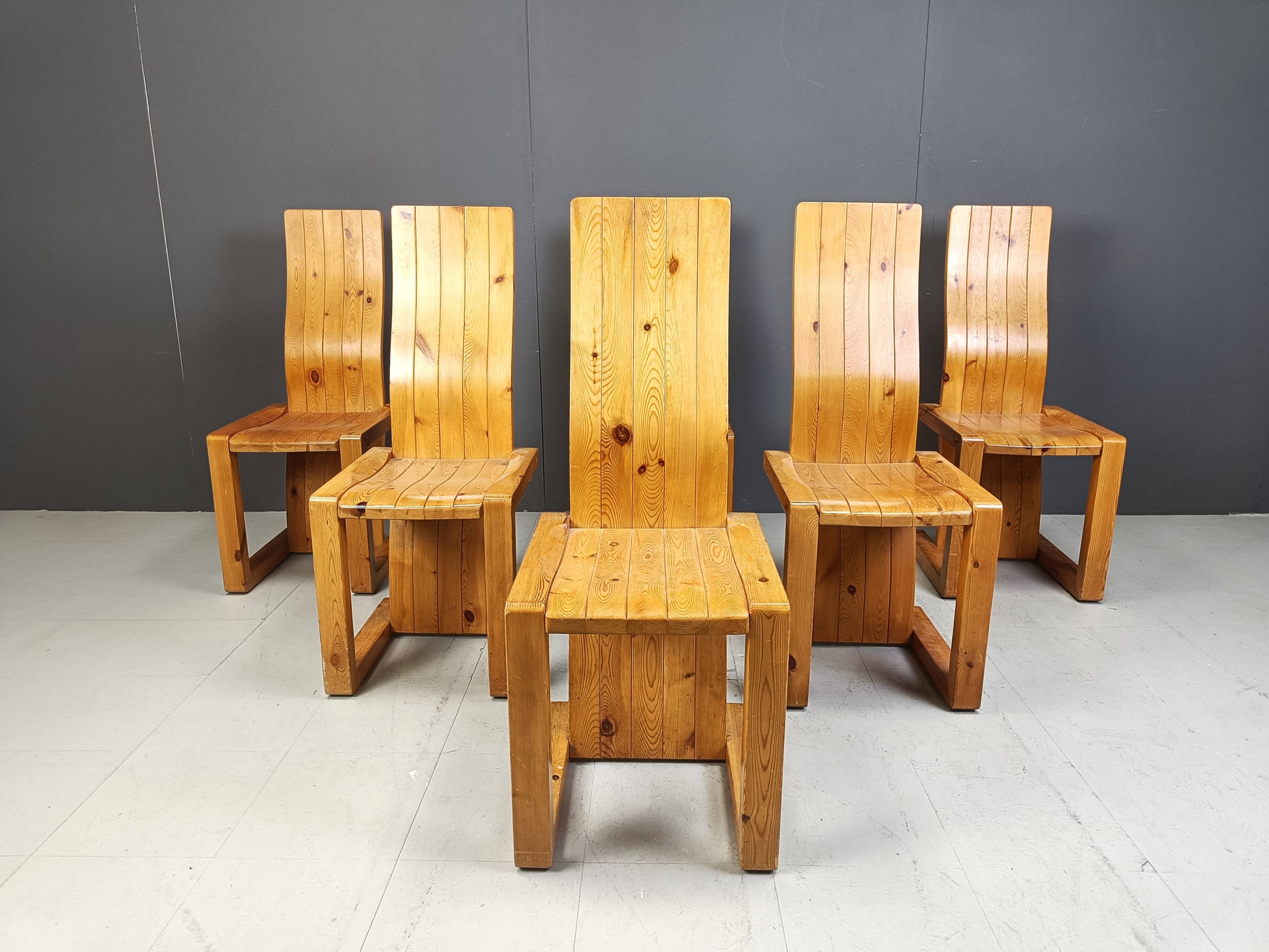 Vintage Finnish Pine wood dining chairs, 1970s