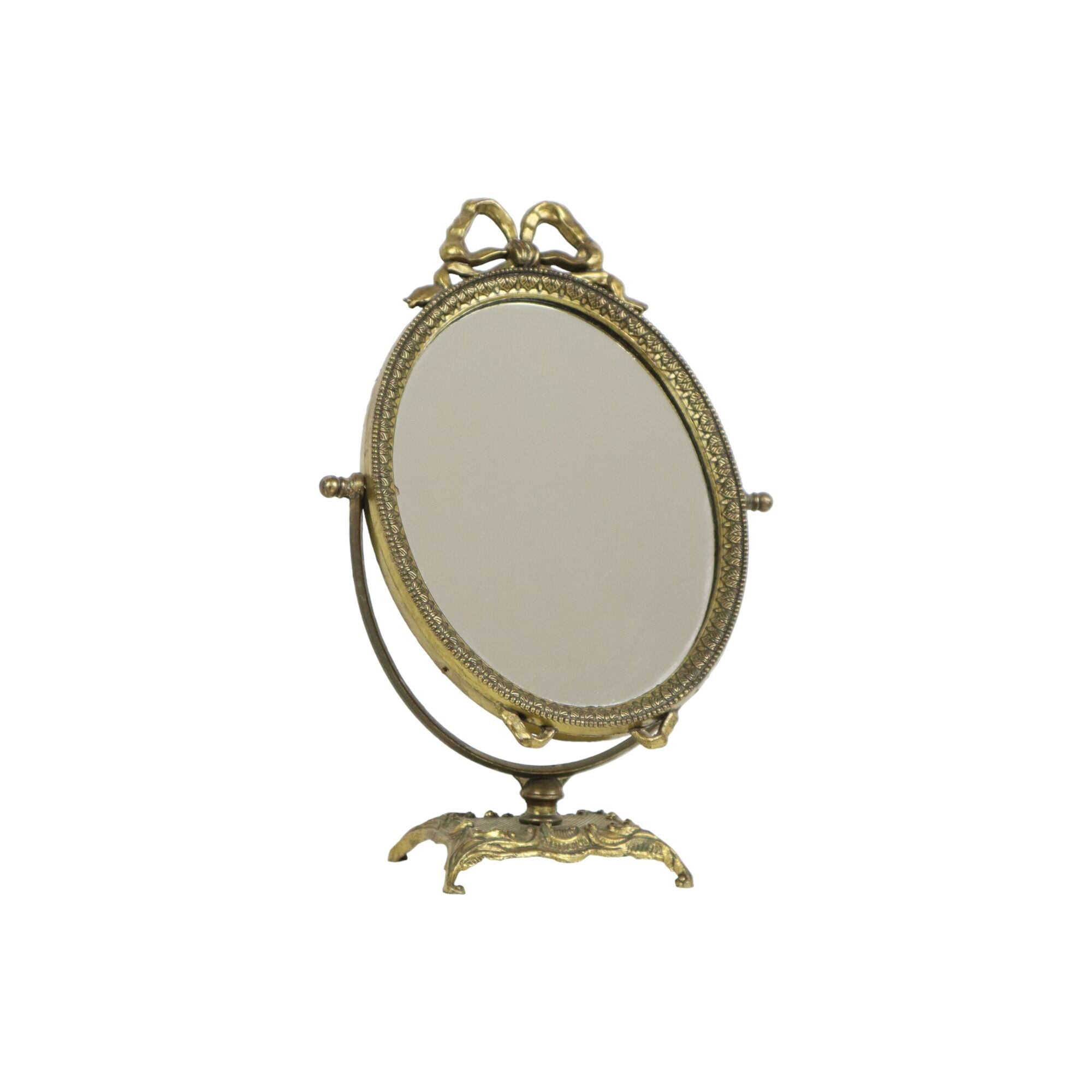 Vintage italian dressing mirror with bow baroque style gold tiltable 34cm