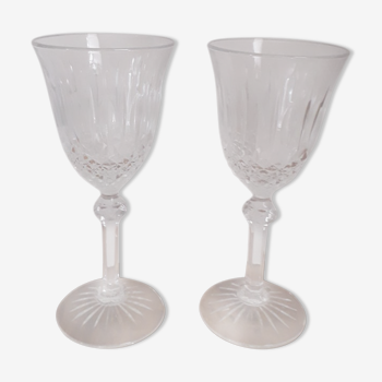 2 Arques crystal red wine glasses, cut diamonds