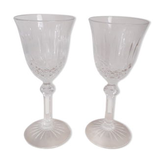 2 Arques crystal red wine glasses, cut diamonds