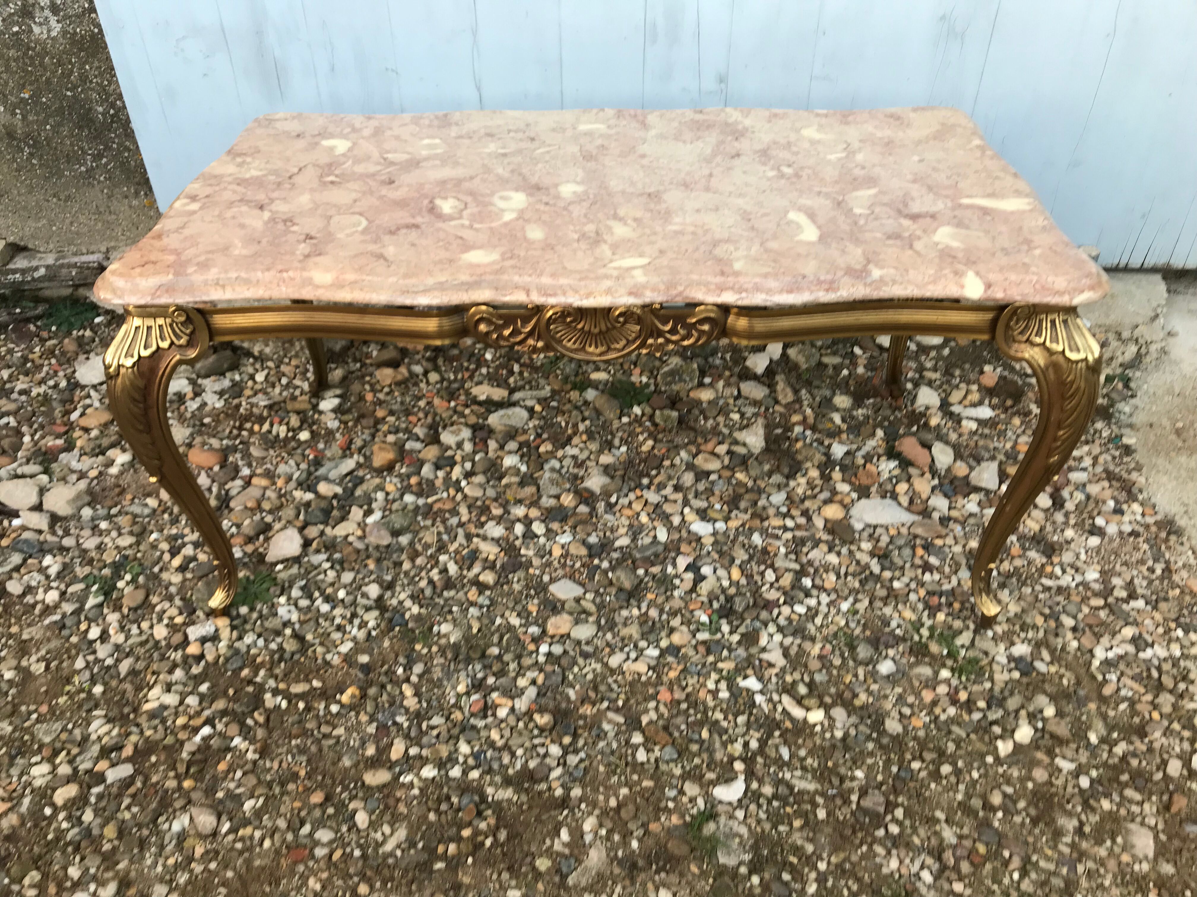 Table low brass and marble Louis XV