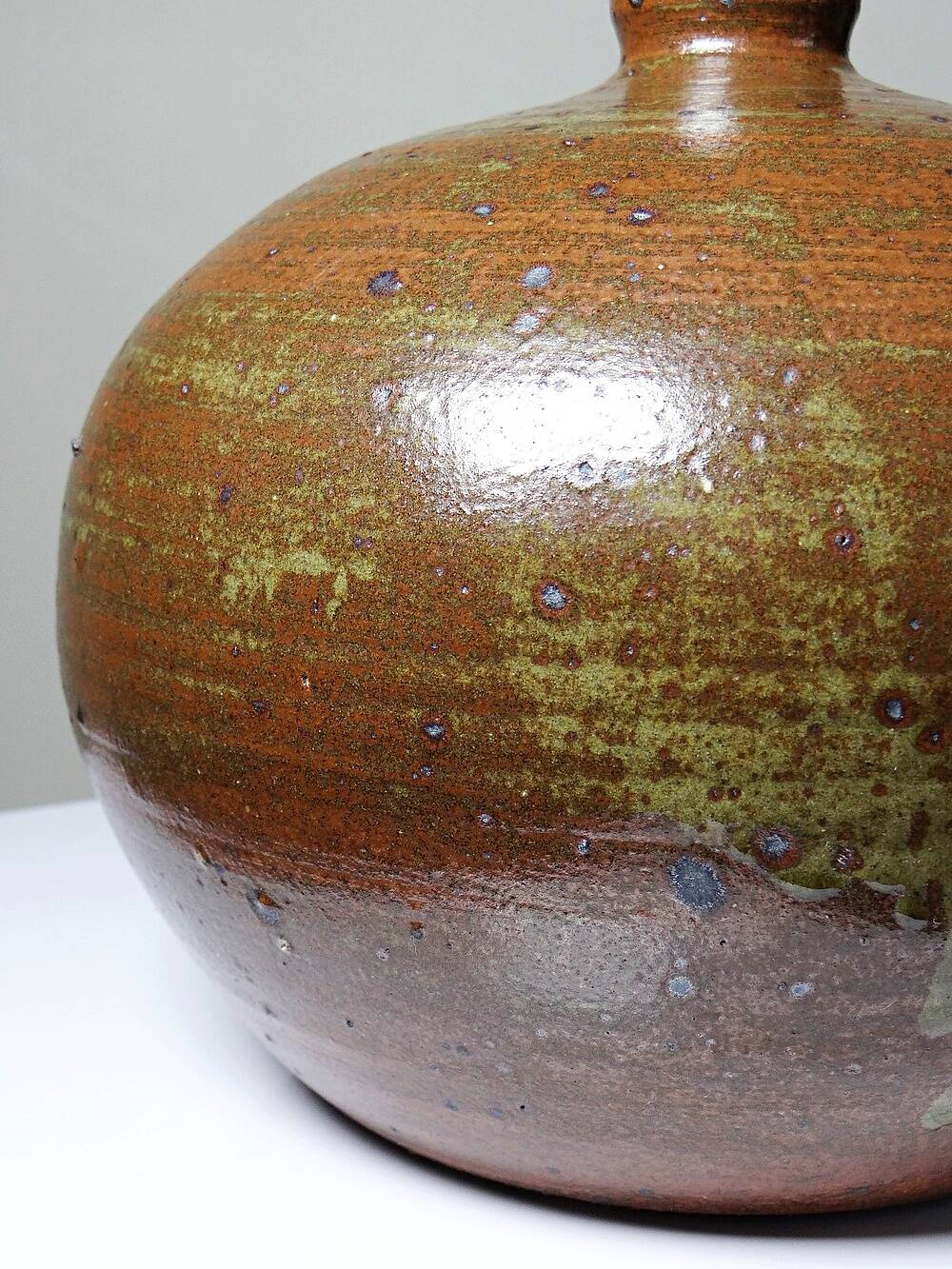 Grosse lampe boule grès pyrité émaillé vintage Baudat La Borne