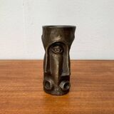 Abstract vase with a brutalist bronze face from the mid-century.