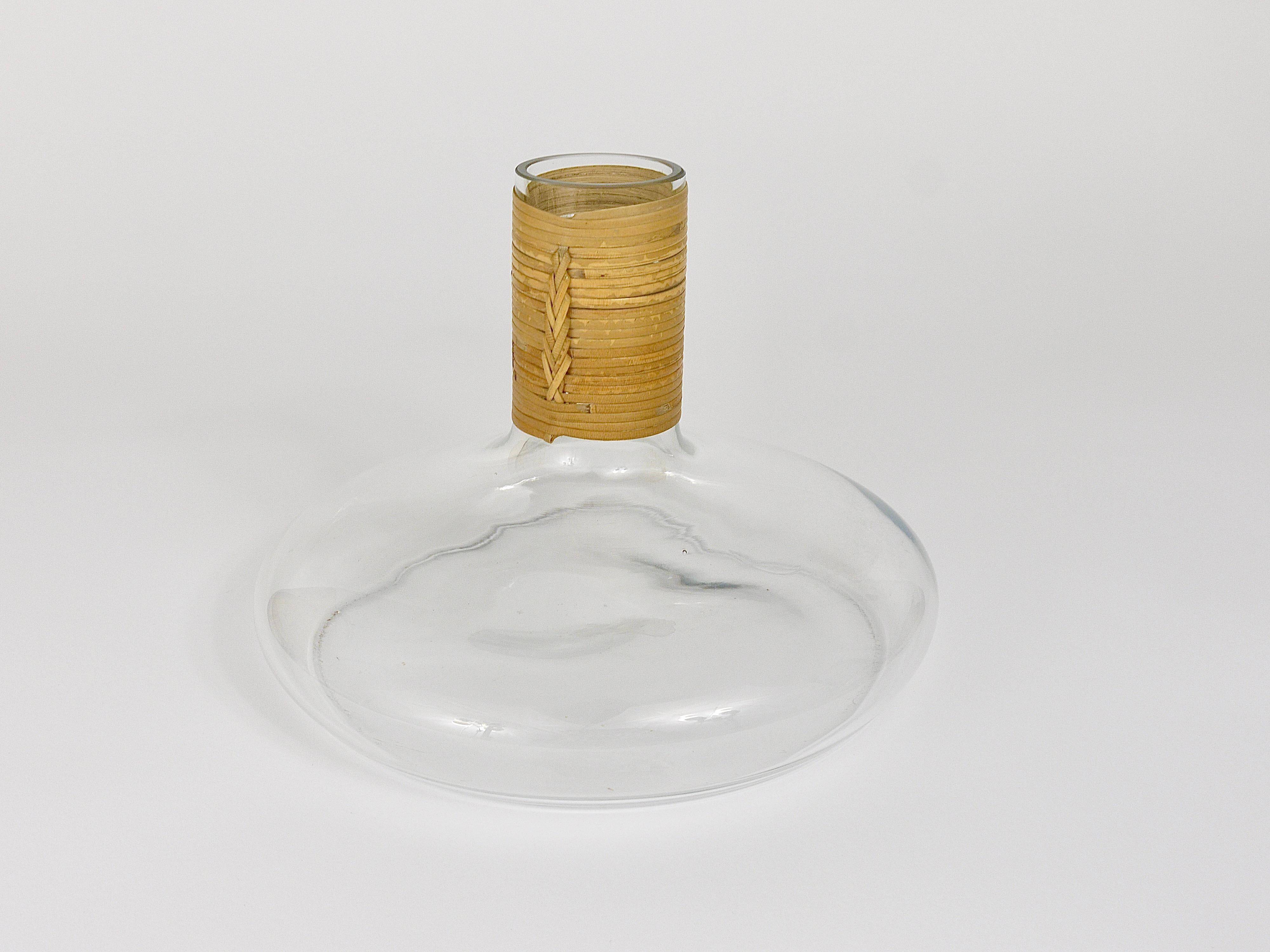 Vase or decanter by Carl Aubock with wicker top, mid-century, Austria, 1950s.