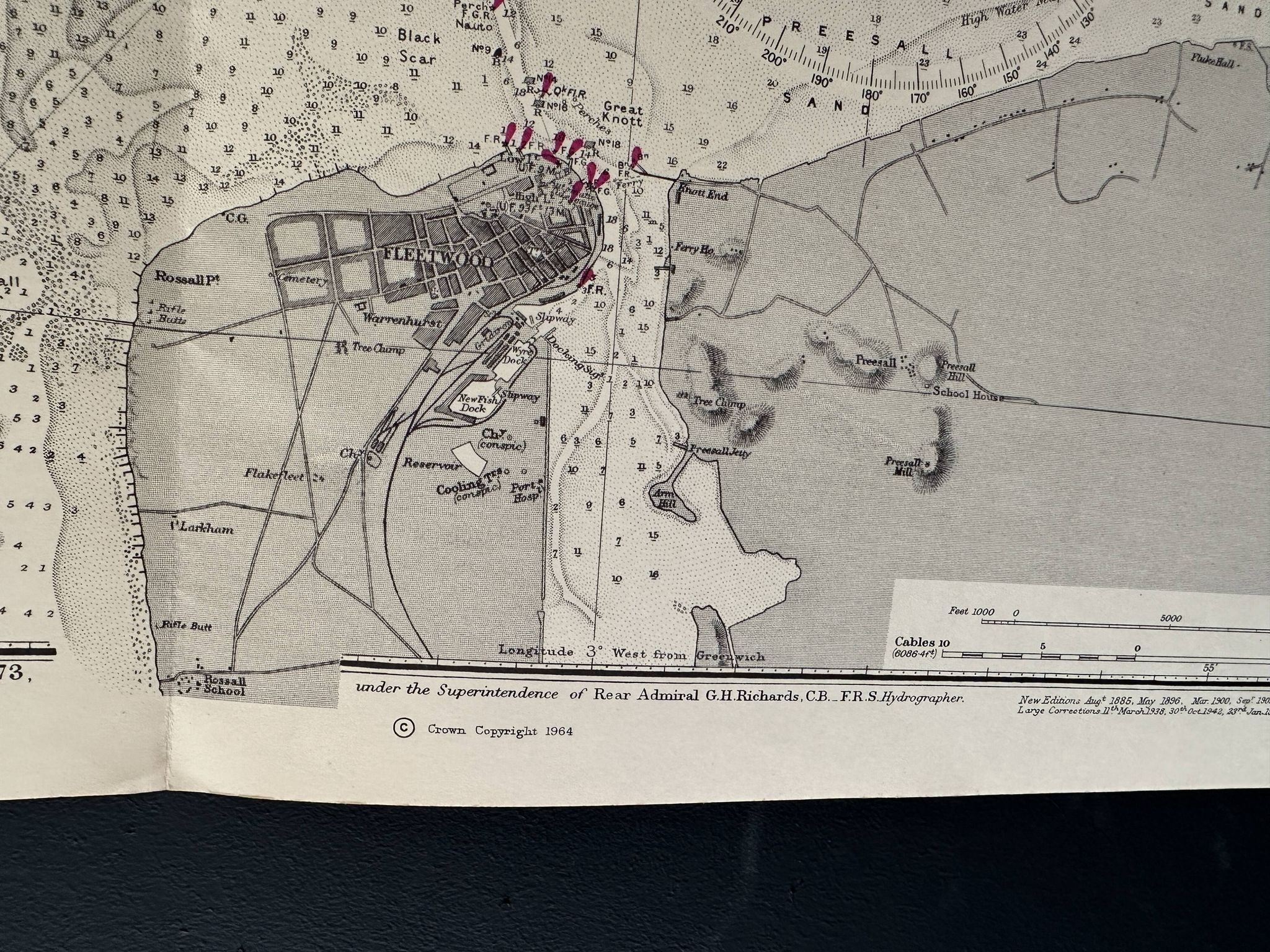 Carte nautique de la côte ouest de l'Angleterre, baie de Morecambe