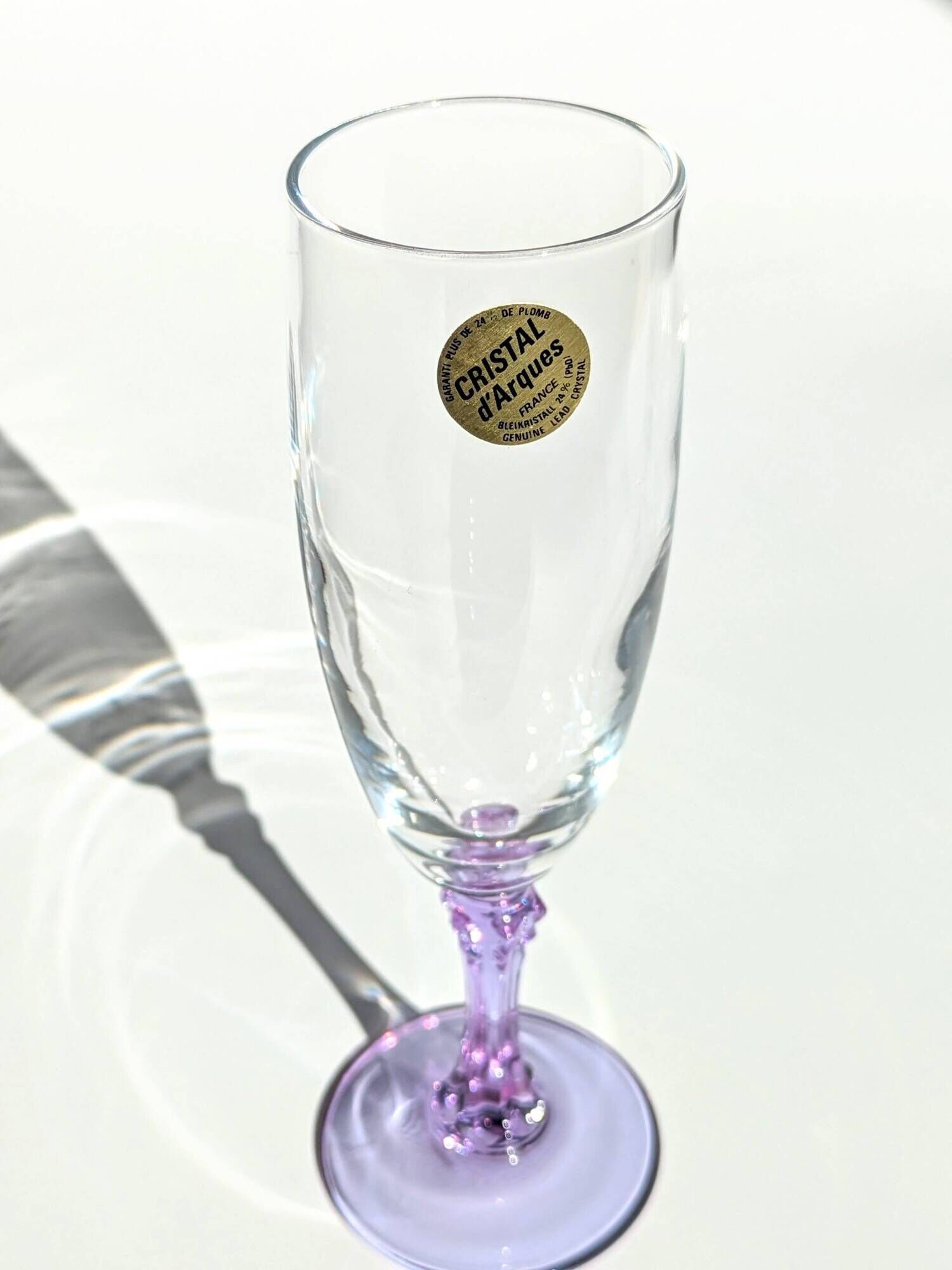Lot de 4 flûtes Crystal d'Arques vintage en verre alexandrite