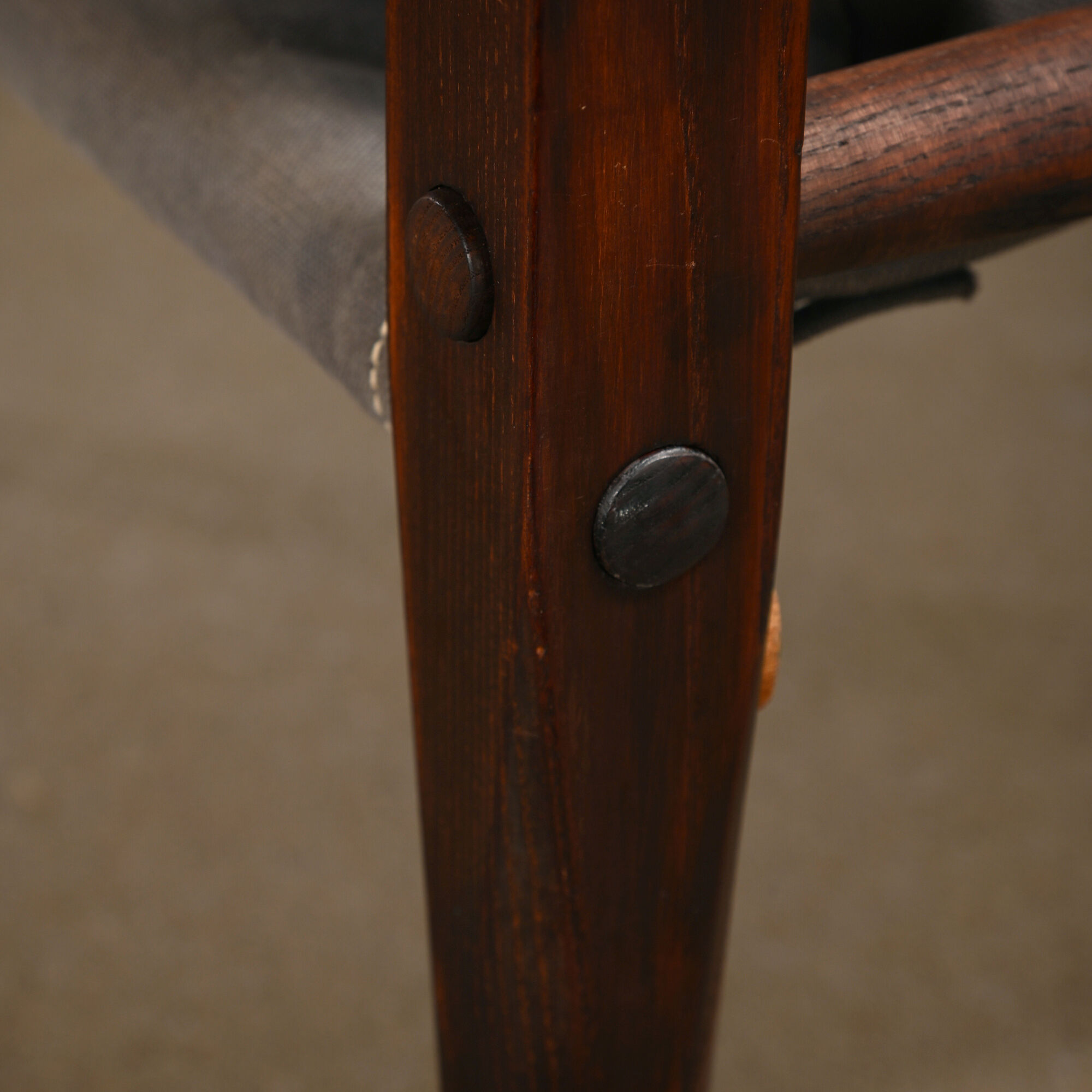 Kaare Klint Safari Chair in Grey Canvas and Dark Stained Ash for Rud Rasmussen