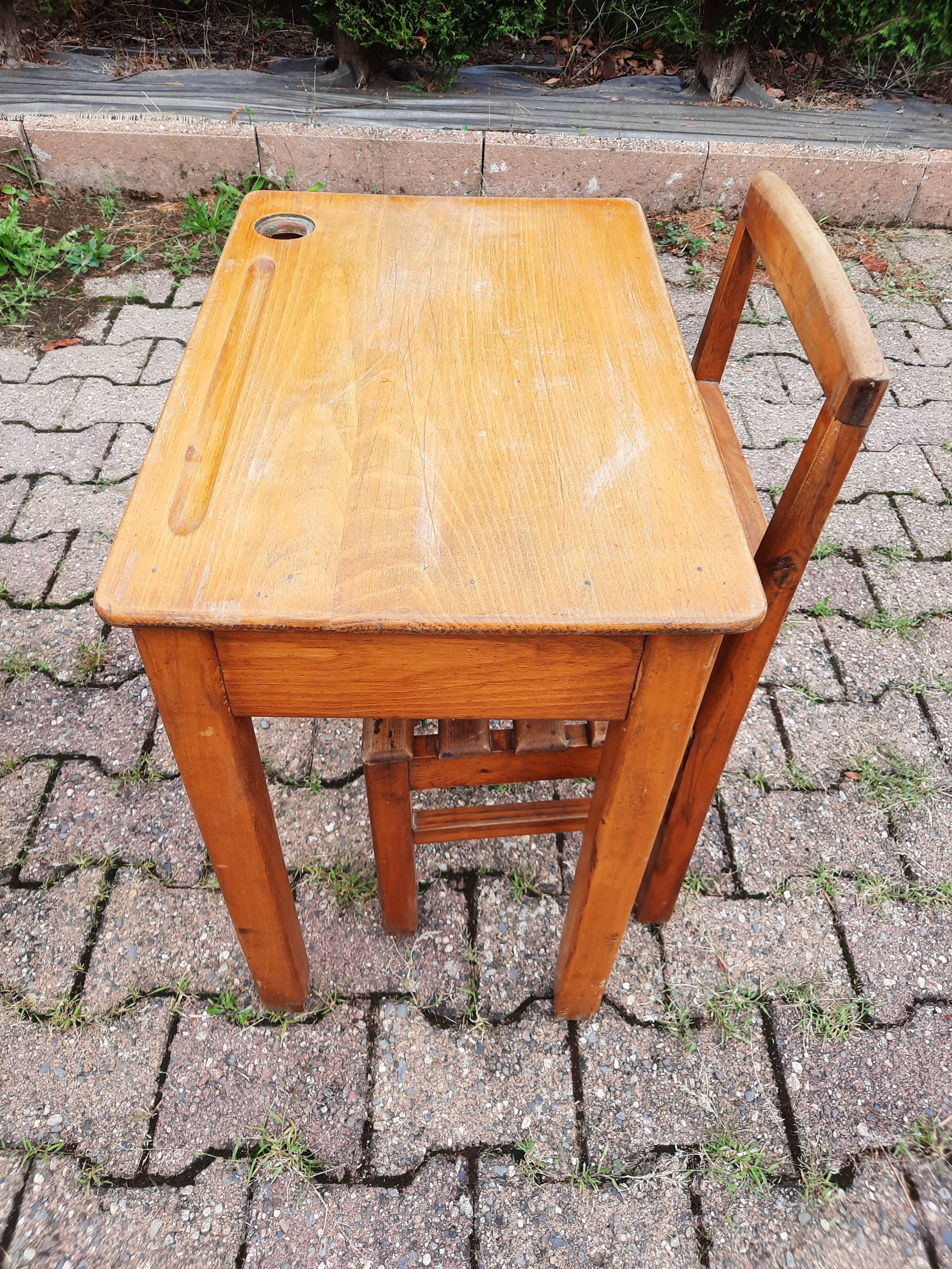 School desk with varnished chair