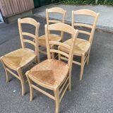 4 chaises bois massif blond chêne et paille