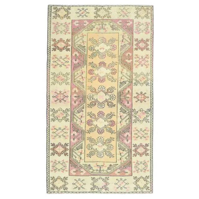 Vintage Turkish Oushak Handmade Wool Cotton Yellow Area Rug 119X210