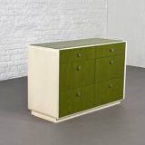 Vintage 6-drawer chest in beige wood and green varnish, Norway, 1960s