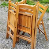 Set of 6 folding chairs in solid beech from the 70s