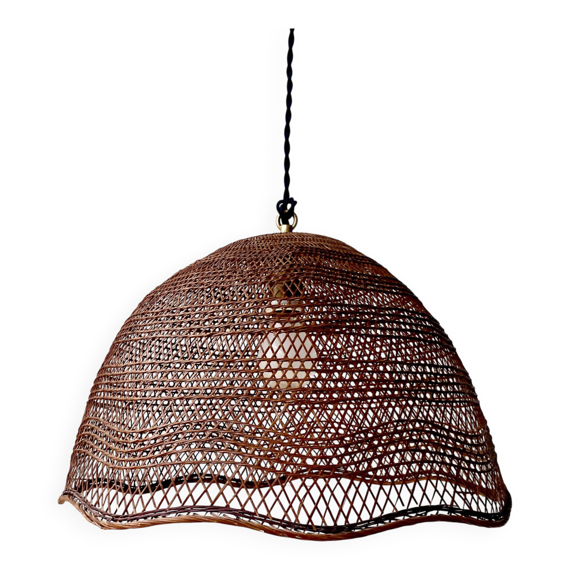 Straw pendant light, new 1m fabric cable, porcelain ceiling light