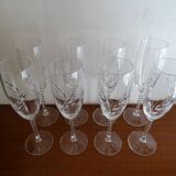 8 crystal champagne flutes from Arques Fleury epi twisted feet