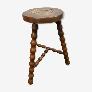 Tabouret bois pied tourné tripode