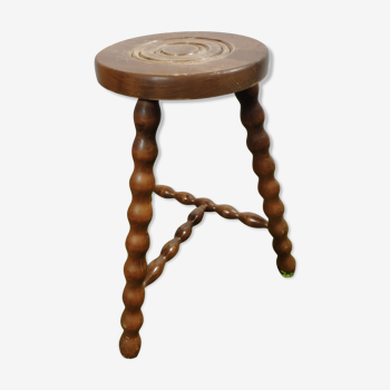 Wooden stool foot turned tripod