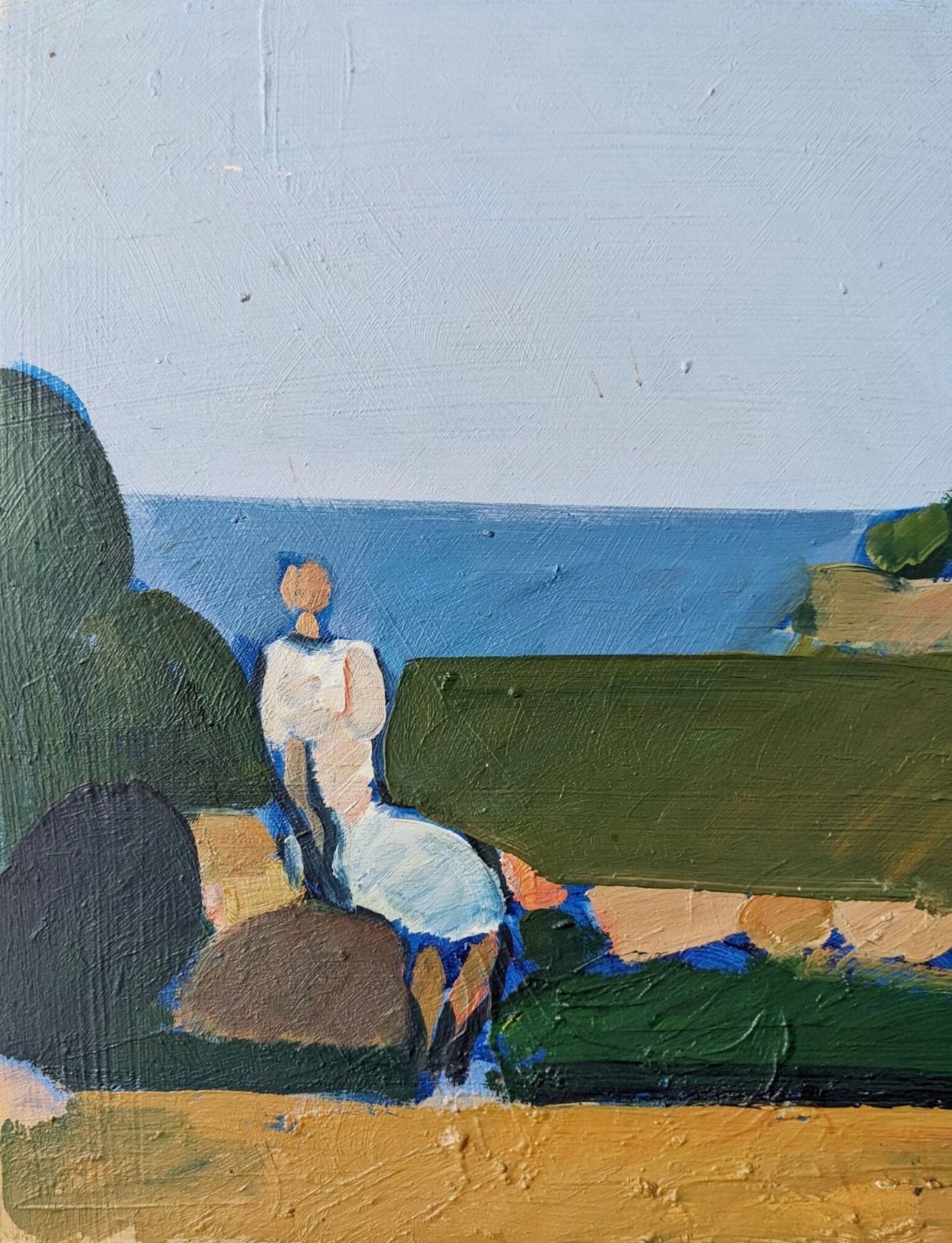 Mid-Century Modern Swedish Oil Painting "Coastal Musing" Framed Landscape