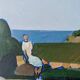 Mid-Century Modern Swedish Oil Painting "Coastal Musing" Framed Landscape