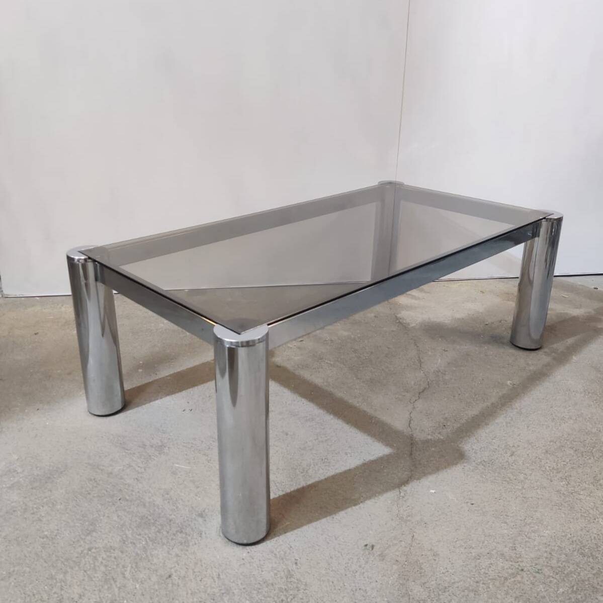 Vintage coffee table in chrome and smoked glass