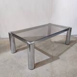 Vintage coffee table in chrome and smoked glass