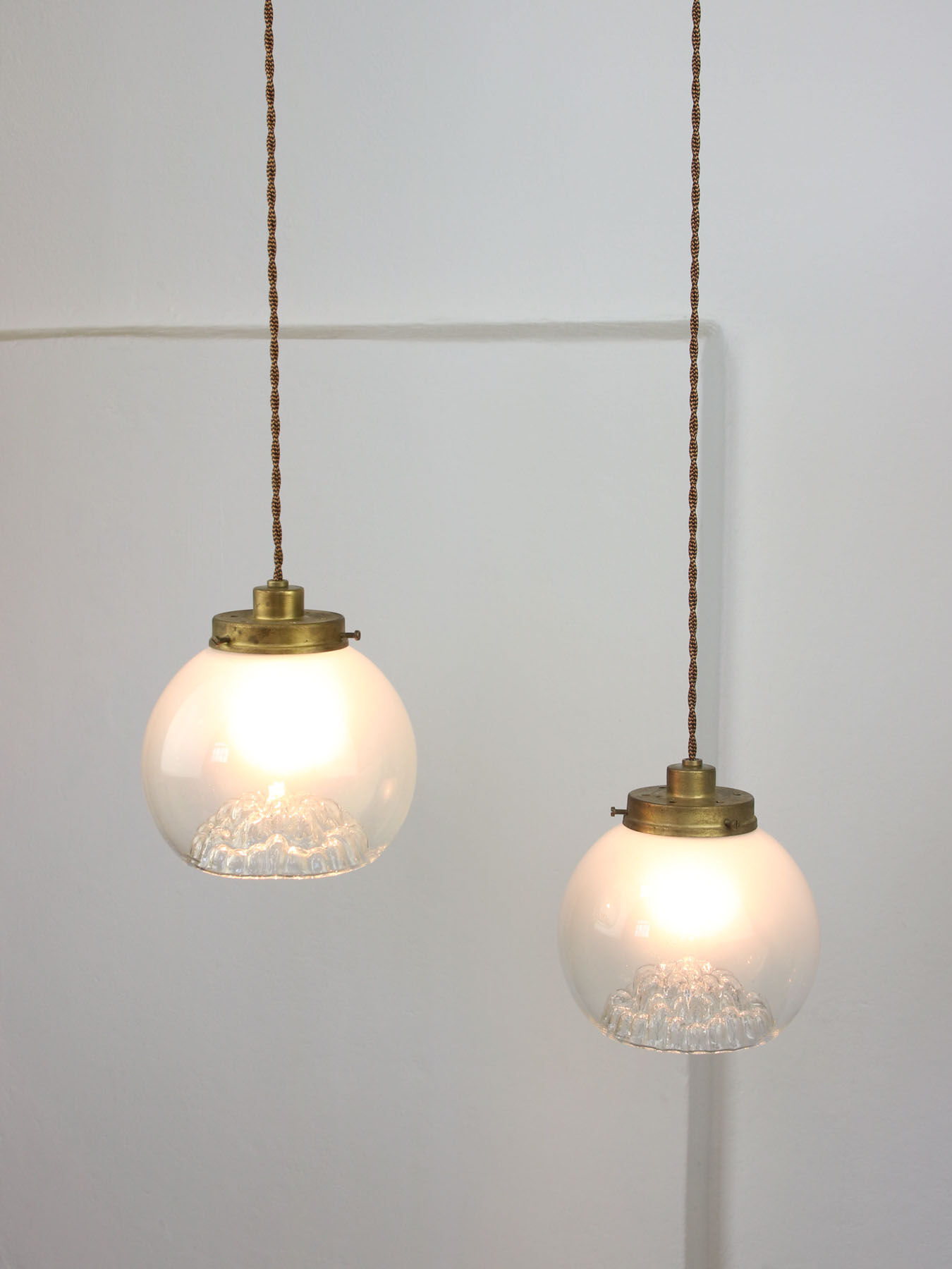 Vintage Murano Glass & Brass Pendant Lamp