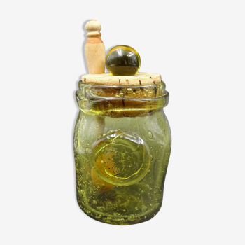 Petit moutardier en verre bullé de Biot - Complet - Vers 1960