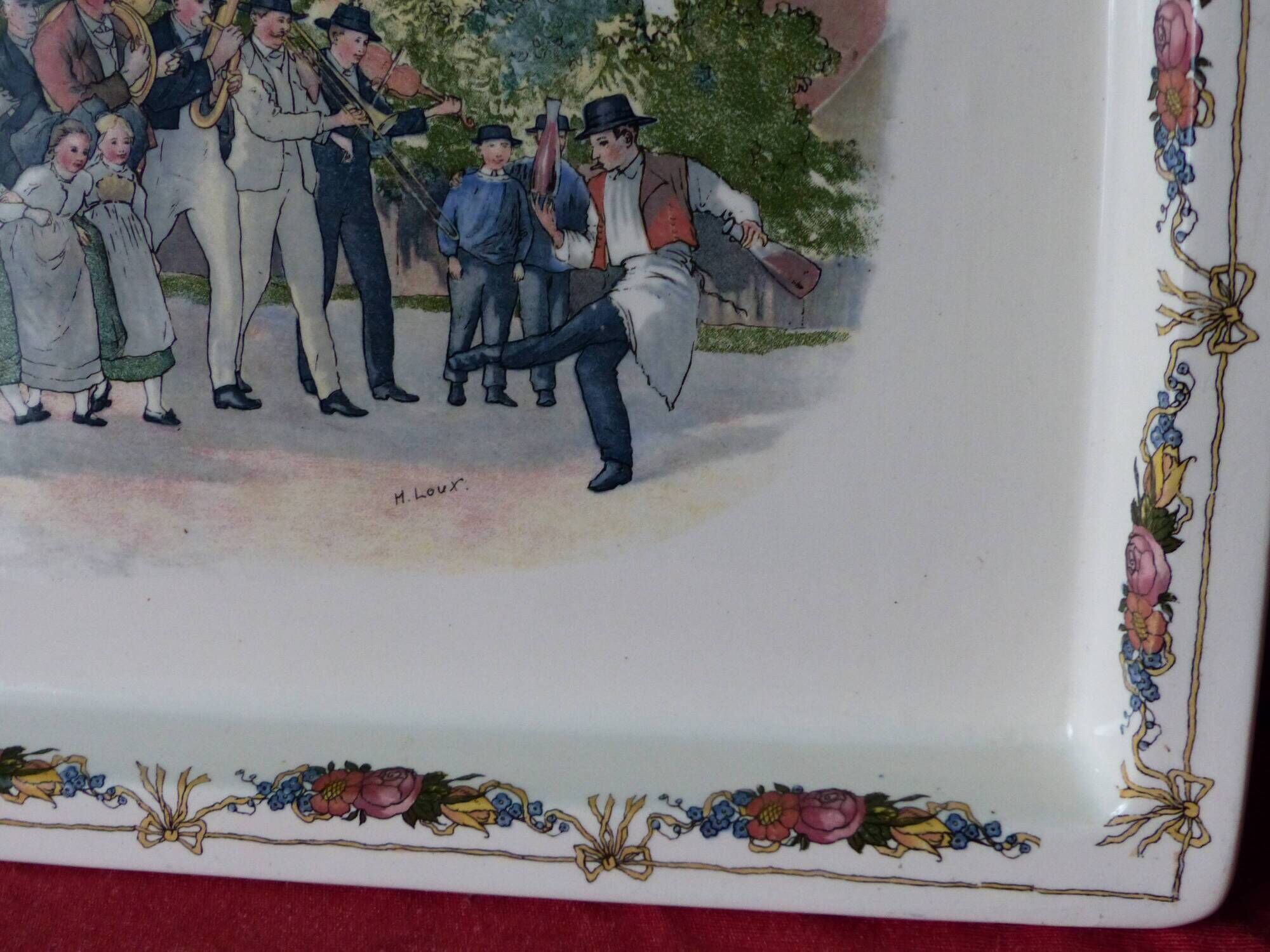 Plat en faience, décors  henri. Loux, Obernai, Sarreguemines.