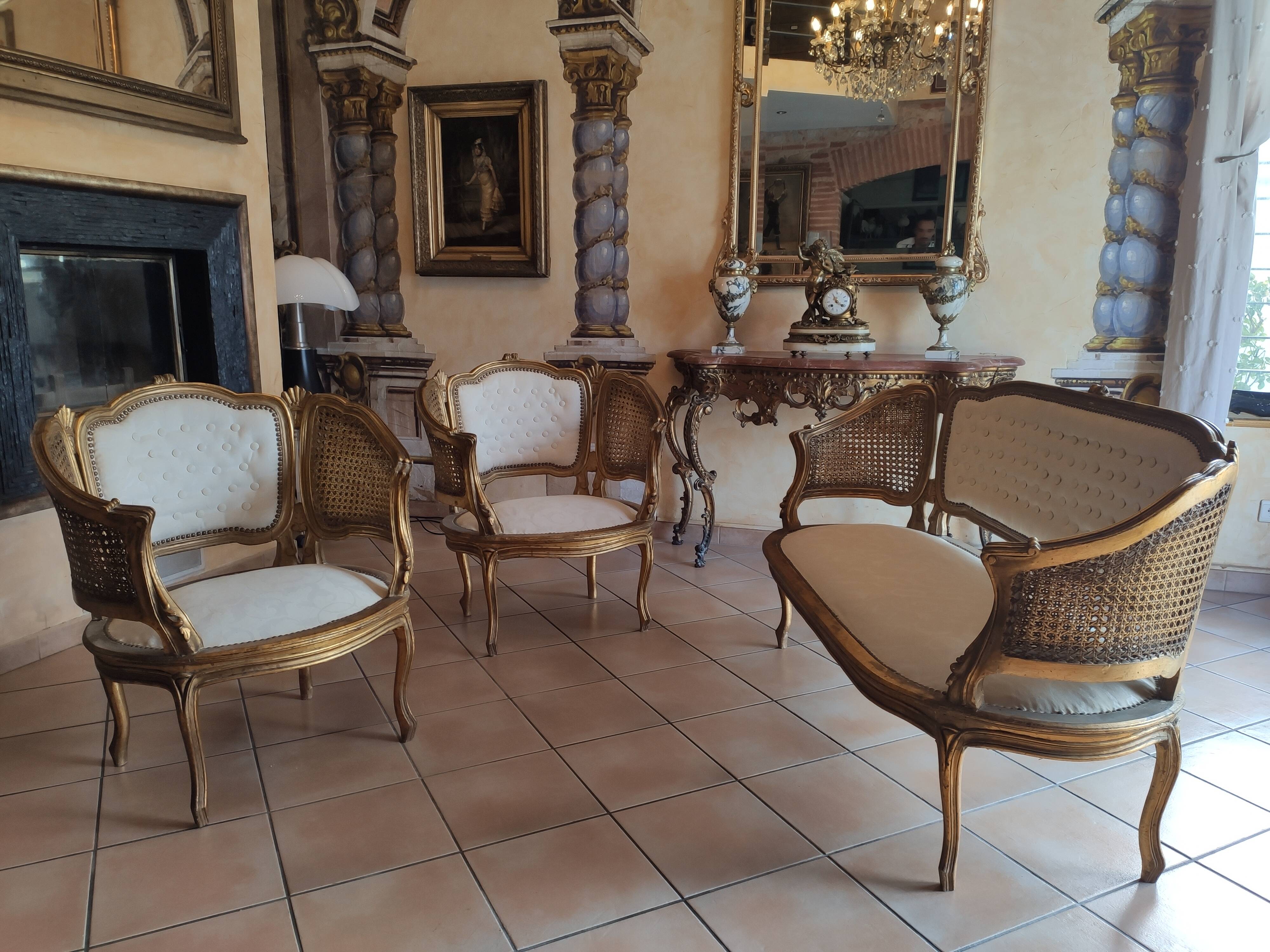 Salon Louis XV three pieces in golden wood