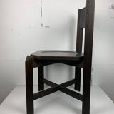 Set of 4 architectural brutalist dining chairs in beech wood, 1970s