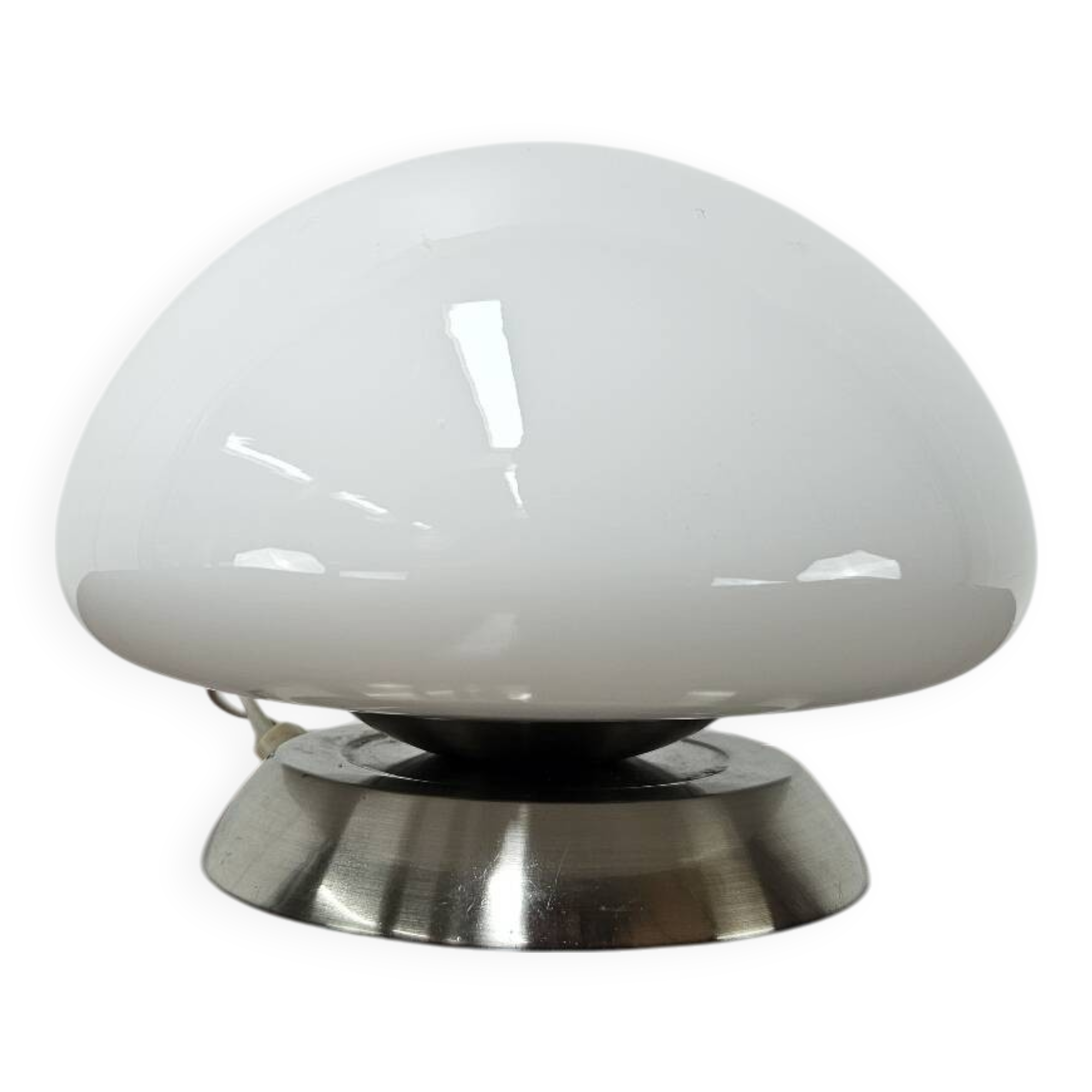 Lampe de table en verre blanc des années 70 avec interrupteur tactile